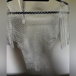 SHEIN Rhinestone Tassel Hollow Out Sleeveless